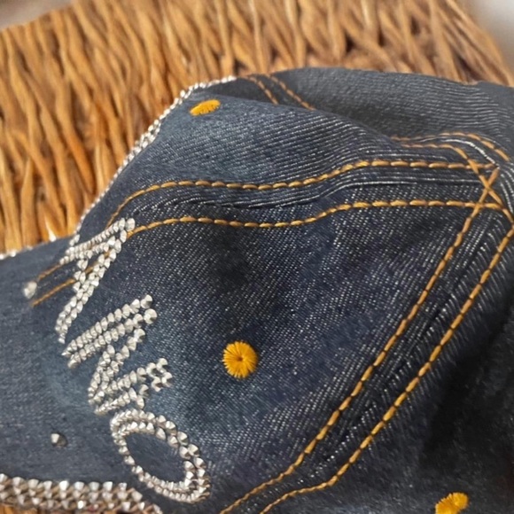 Stylish  Rhinestone studded blue jean Milano hat - Picture 3 of 10